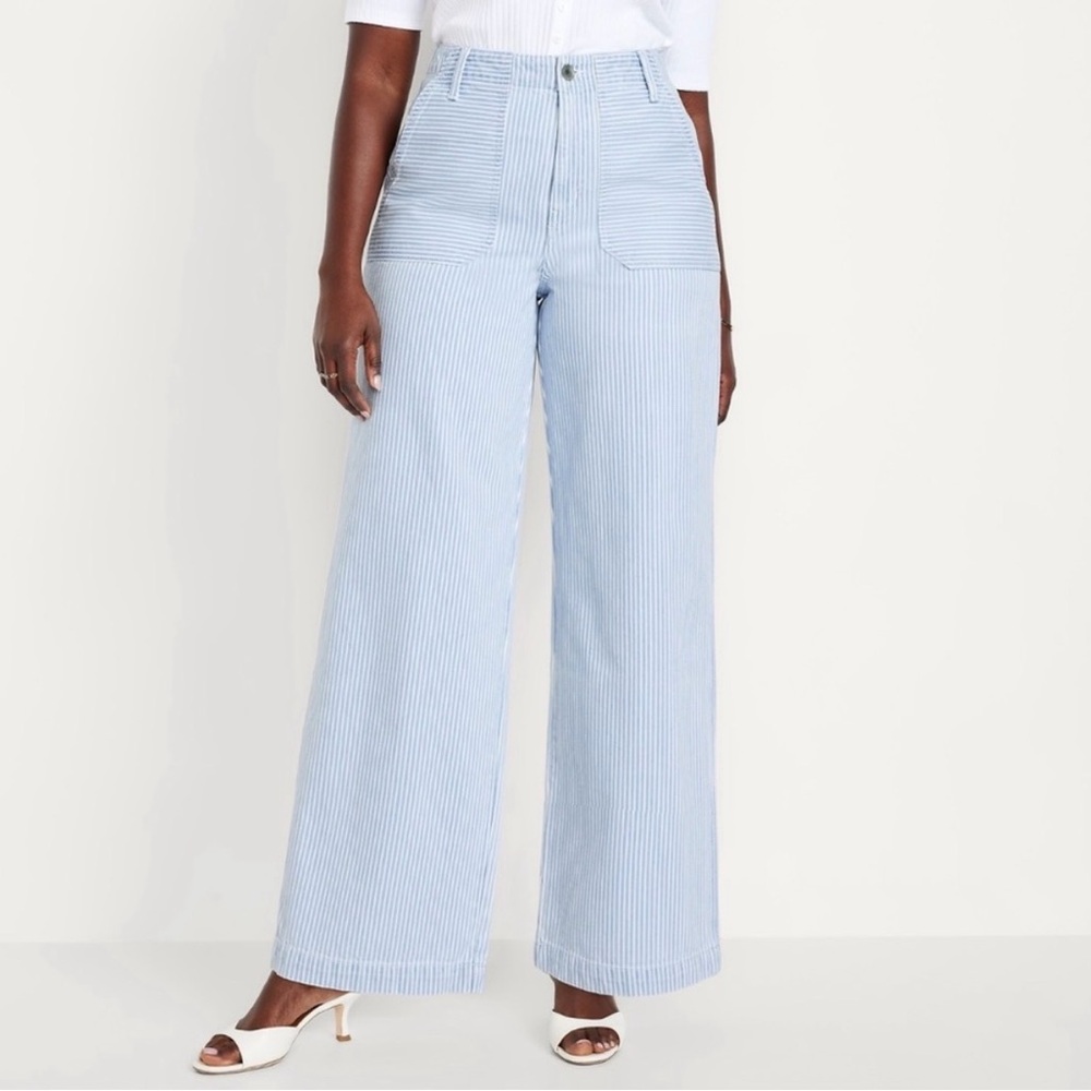 Old Navy Women’s Striped Baggy Wide Leg Light Blue Jeans